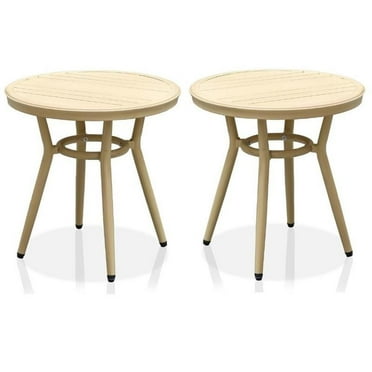 Home Square Limi Aluminum Round Patio Side Table in Natural Tone - Set of 2