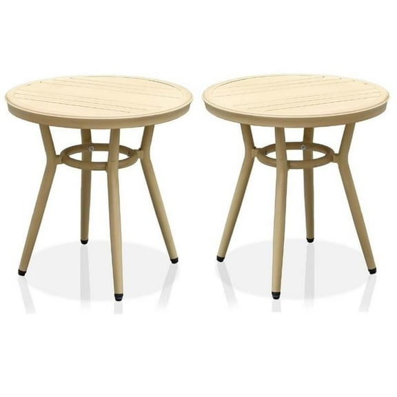 Home Square Limi Aluminum Round Patio Side Table in Natural Tone - Set of 2