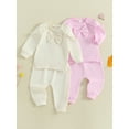 thumbnail image 3 of Miaouyo 0-3 Years Toddler Baby Girls Fall Outifts Long Sleeve O Neck Ruffle Trim Bow Tops Drawstring Pants Clothes Sets, 3 of 9