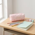 thumbnail image 6 of BSJJY Pink Plaid Bow Pencil Pouch 7.5x3.2 Inch, Cloth Makeup Brush Bag for Office Supplies, Portable Stationery Organizer, 6 of 7