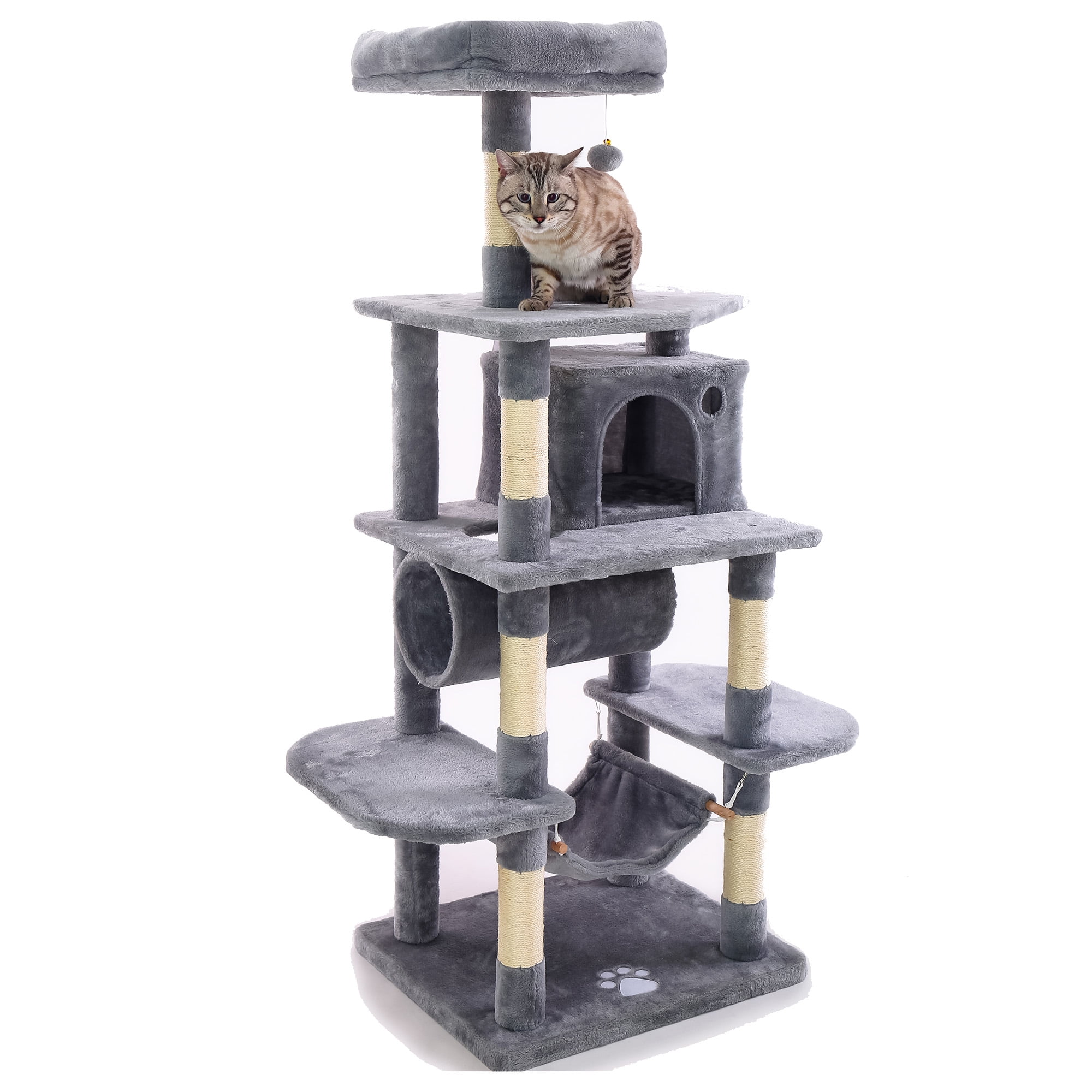 52" Cat Tree Condo Climbing Tower Scratching Kitty Play House w/ Hammock Gray 