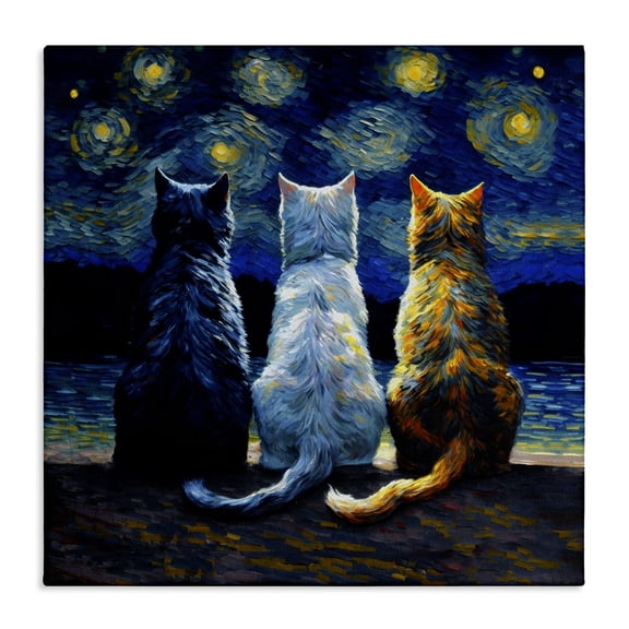 Stupell Industries Van Gogh Style Cats Animals Painting Wrapped Canvas Art Print Wall Art, 17 x 17
