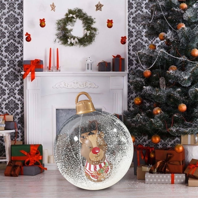 Fiudx Bola Inflable Navideña de Pvc Resistente a La Intemperie, Colores Brillantes y Detalles Realistas, Decoración para Jardín Exterior, Porche, 60 Cm de Diámetro, Fácil de Inflar.