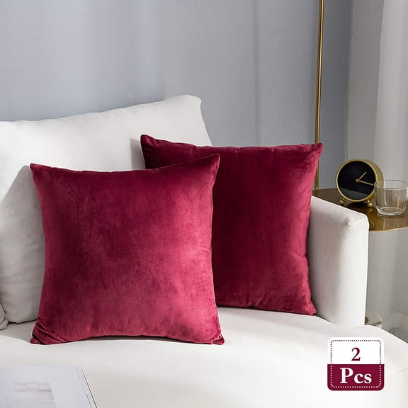 Pack of 2 Christmas Decorative Pillow Covers Square Soft Cushion Covers for Bed Couch Sofa Bench,Burgundy