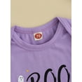 thumbnail image 6 of Cenuakty Baby Girls Halloween Clothes Letter Print Short Sleeve Romper and Shorts Cute Headband Summer Outfits, 6 of 8