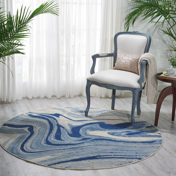 Nourison Somerset Abstract Light Blue 5'6" x Round Area Rug, (6 Round)