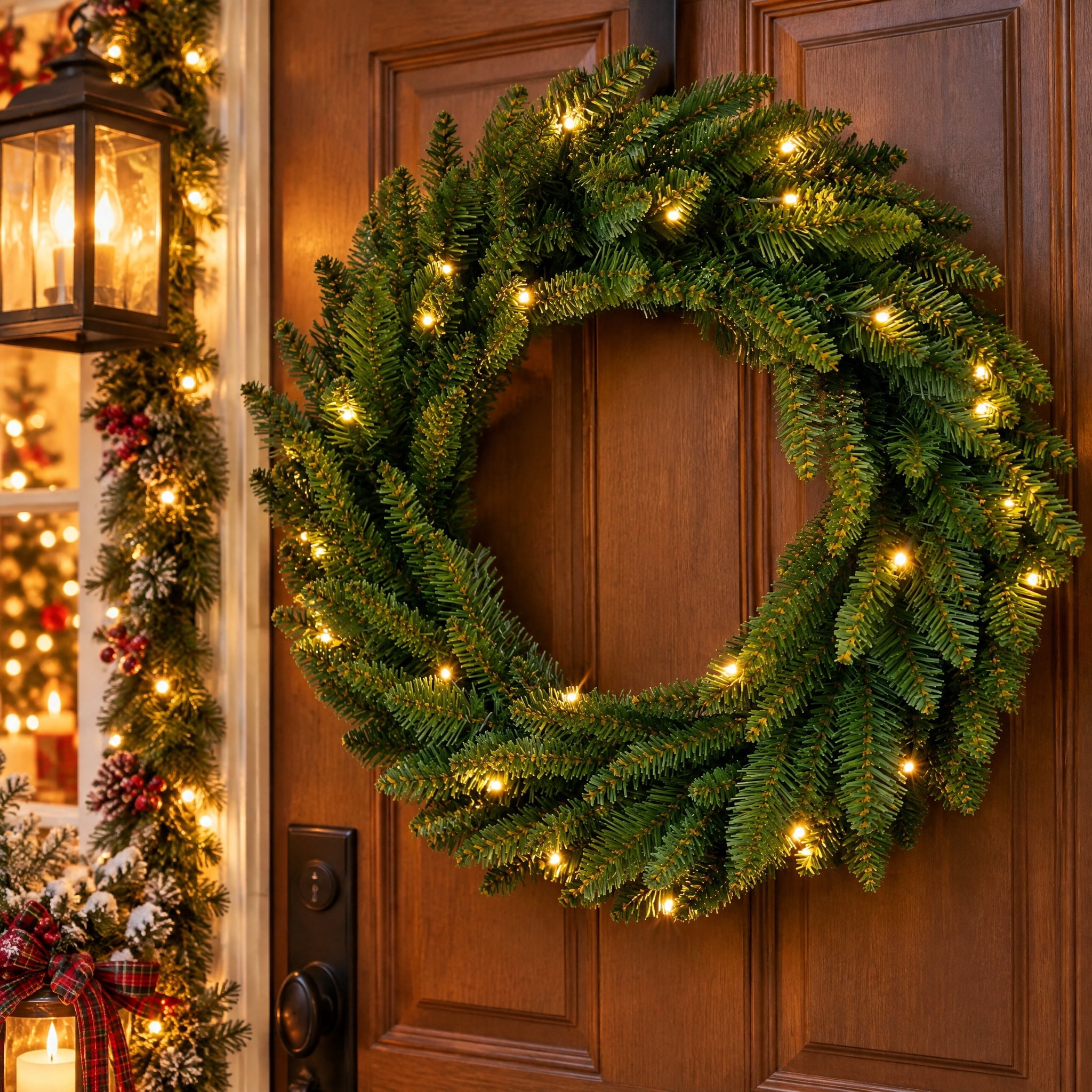 Pre-Lit Battery-Operated Milford LumaDazzle Artificial Christmas Wreath, Green, 24", by Holiday Time
