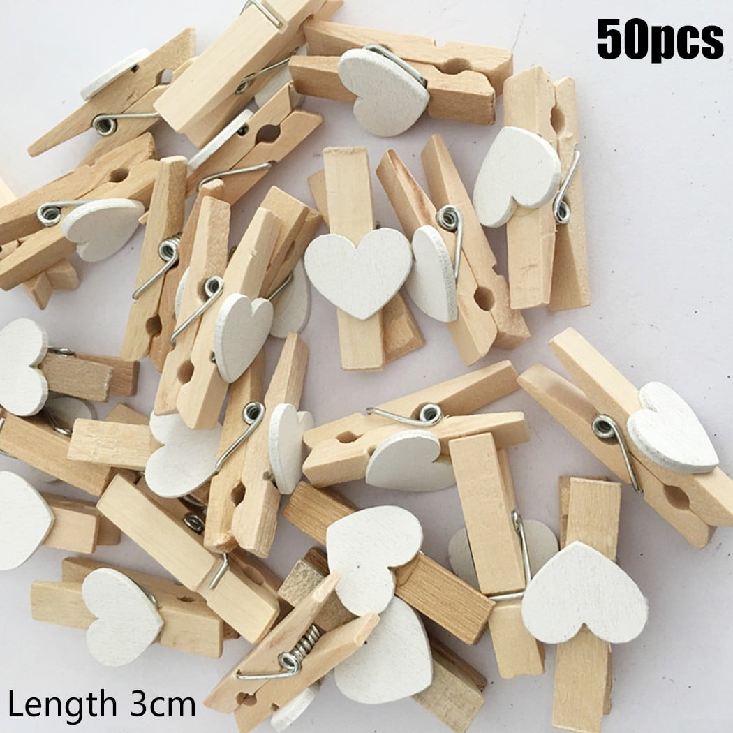 Mini Wooden Pegs with White Hearts Craft Wedding Hanging Photo Clips Wooden 
