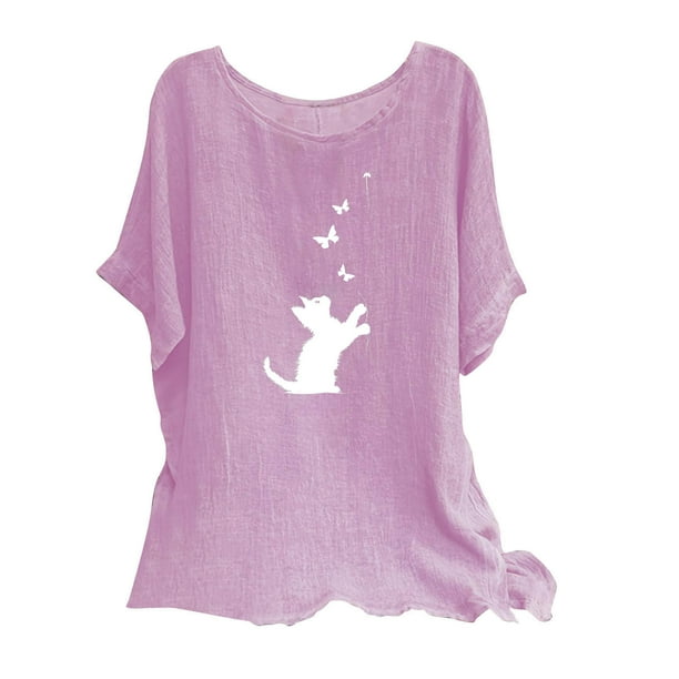 Vestidos Casuales Para Mujer, Blusas De Mujer De Moda Camisetas estampadas de moda para mujer, blusas casuales de lino holgadas de manga corta con cuello redondo y raglán