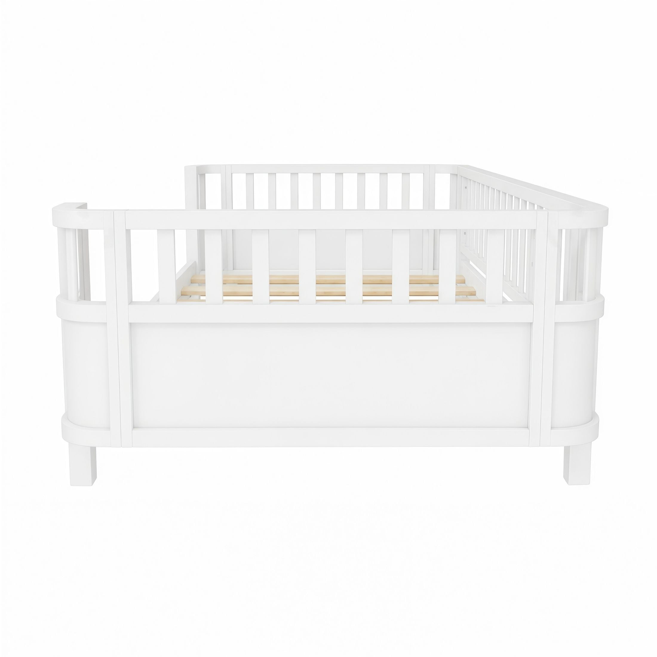 GDF Studio Darpel Twin Size Wooden Montessori Bed Frame with Guard Rails, Pine Wood Low-Profile Floor Kids Bed, White