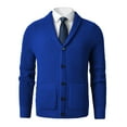 thumbnail image 1 of Men's Shawl Collar Cardigan Sweater Slim Fit Cable Knit Button up Merino wool Sweater_Blue_Small, 1 of 1