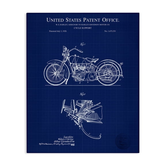 Stupell Industries Cycle Support Blueprint Transportation Painting Gallery Wrapped Canvas Art Print Wall Art, 16 x 20