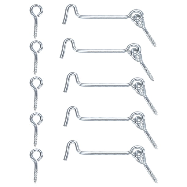 Uxcell 5-Pack Gancho y Ojo Pestillo para Puerta 2.5 Pulgadas Pestillo de Puerta de Acero al Carbono Plata Gancho y Ojo