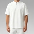 thumbnail image 3 of FRSASU Men's Quarter Zip Athletic Shirt Loose Fit Breathable Workout Top Casual Short Sleeve Performance Training Tee White, 3 of 5