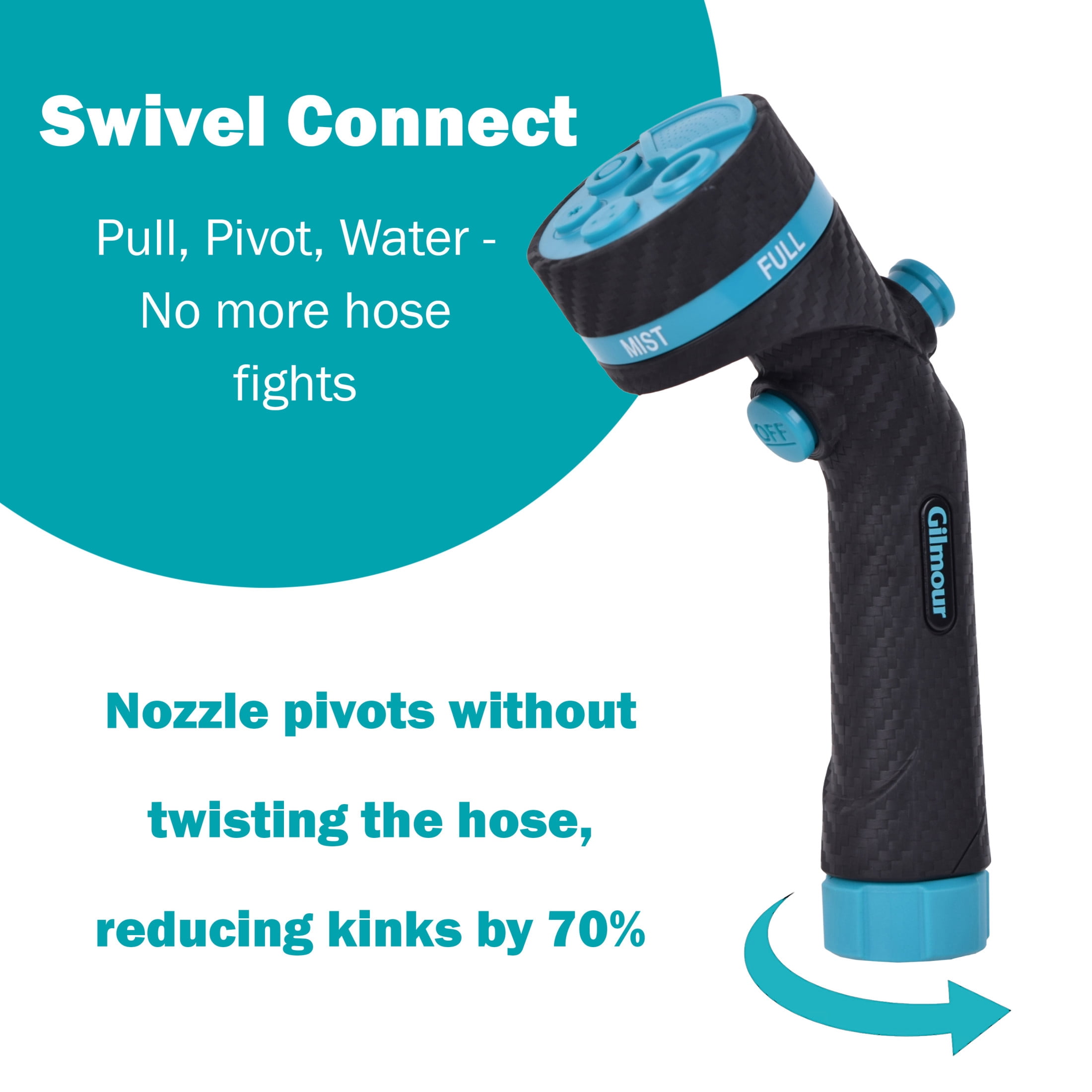 Gilmour Heavy Duty 5-Pattern Garden Hose Nozzle with Swivel Connect, Push Button Control, Ergonomic Non-Slip Grip