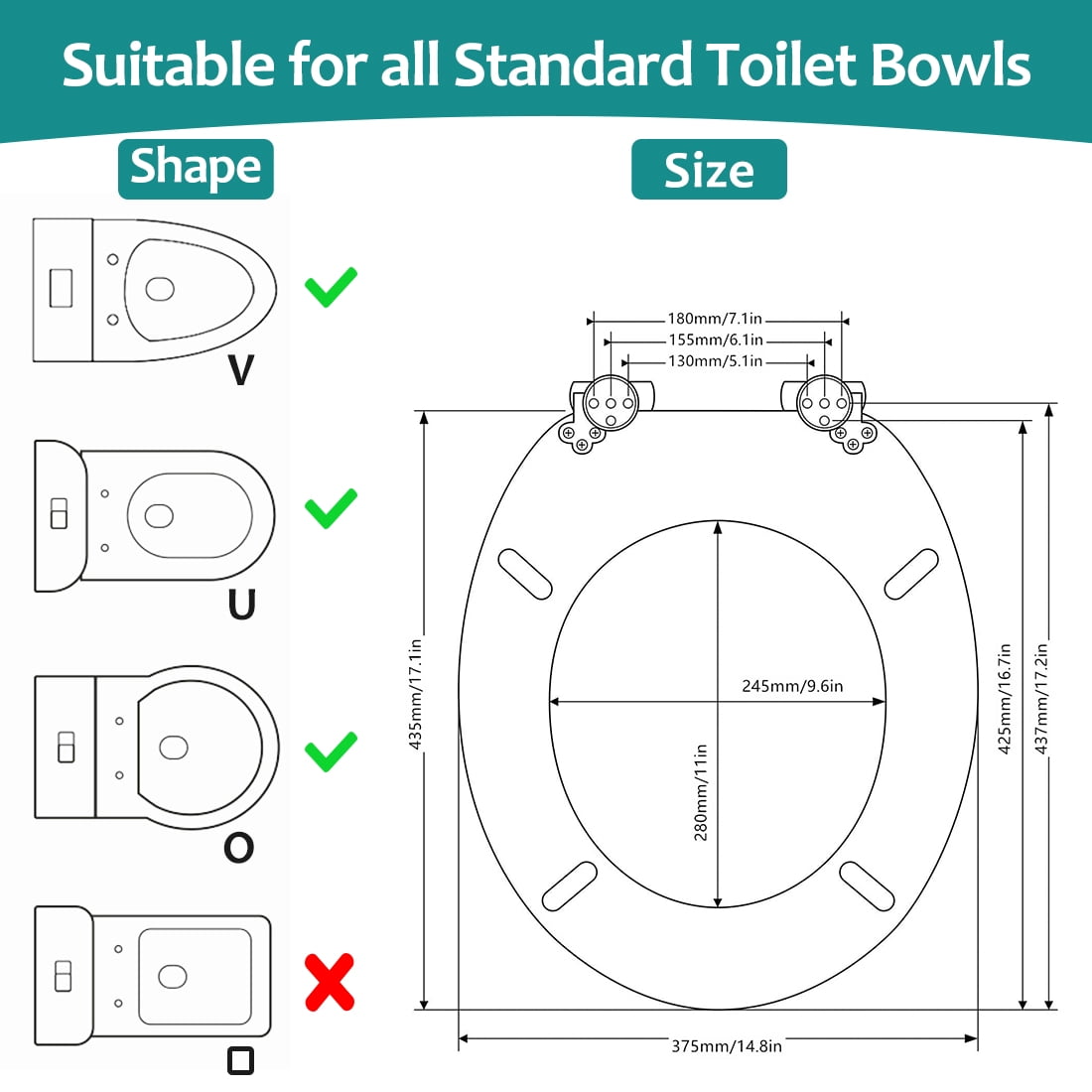 Nastarki Elongated Toilet Seat, Slow Close Wood Toilet Seats, Wooden Toilet Seats with Strong Alloy Hinges