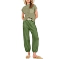 thumbnail image 3 of Lucakuins - Conjunto de pantalones para mujer, camiseta de manga corta con cuello redondo y pantalones largos, atuendo de verano Lucakuins moda, 3 of 9