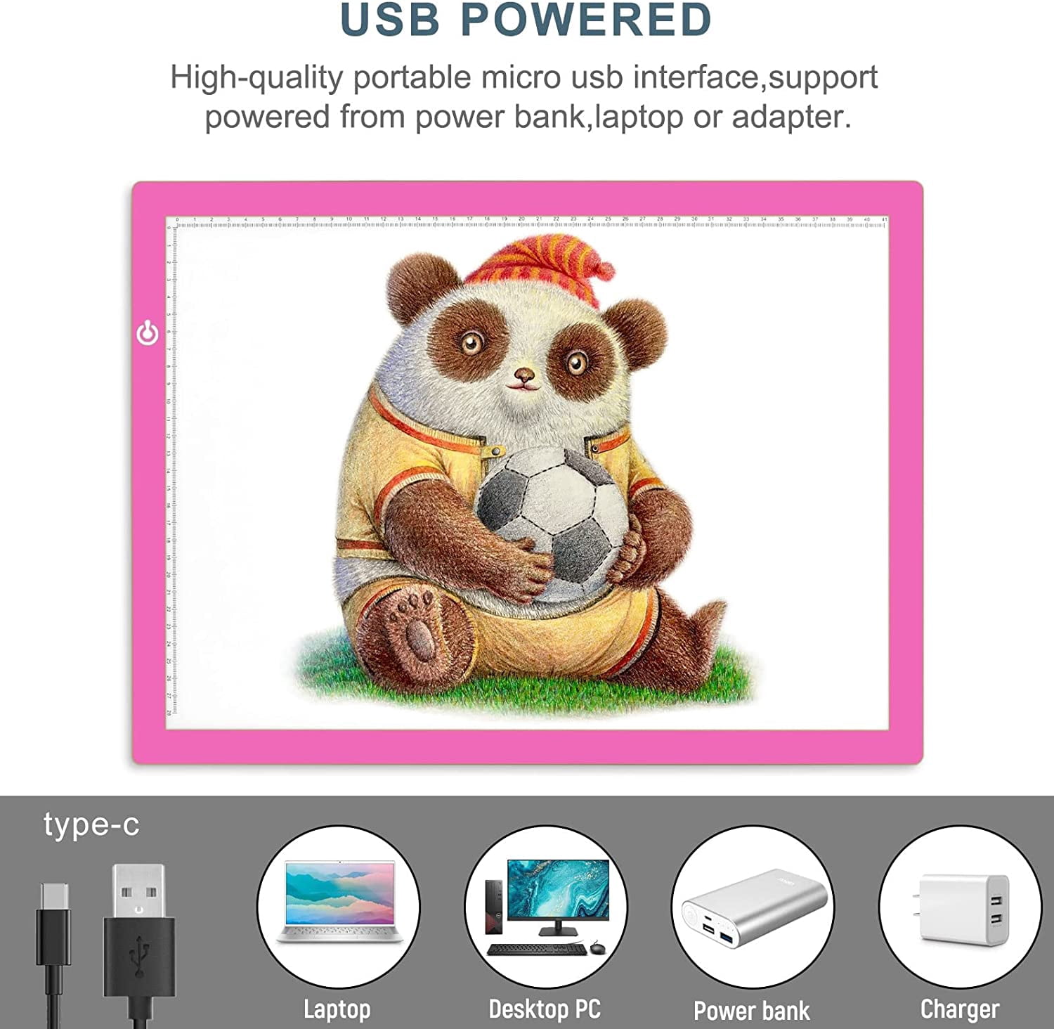 A3 LED Copy Board Light Tracing Box, Ultra-Thin Adjustable USB Power Artcraft LED Trace Light Pad for Tattoo Drawing, Streaming, Sketching, Animation, Stenciling (Pink)