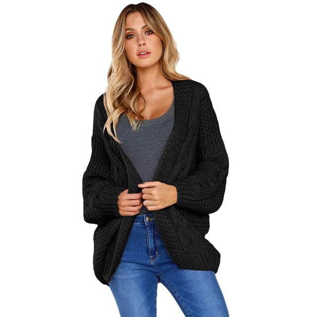 Cardigan en Tricot à Manches Longues Épais Rose/gris/noir/vert pour Femmes