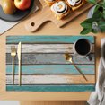 thumbnail image 2 of Farmhouse Teal Orange Placemats Set of 4, Country Vintage Wooden Washable Wipeable Table Mats for Dining Tables, Indoor Outdoor Kitchen Place Mats for Holiday Party Table Decor, 2 of 9