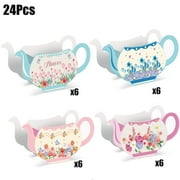 24PCS Tea Party Flower Box Centerpieces - Paper Decorations in Pink, Blue, Green, and Yellow for Parties and Events