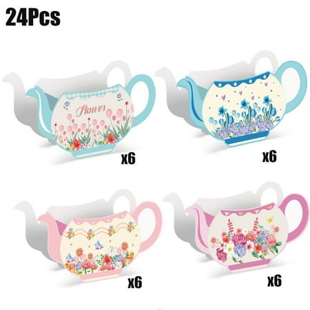 24PCS Tea Party Flower Box Centerpieces - Paper Decorations in Pink, Blue, Green, and Yellow for Parties and Events