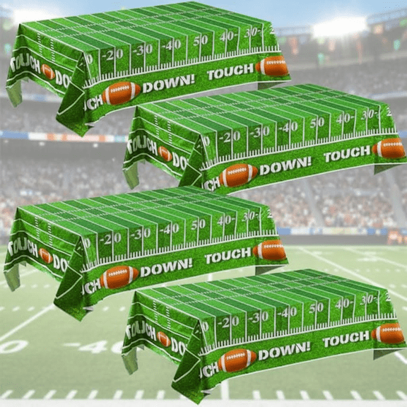 Touchdown Party Tablecloth Set - 4 Pack Football Game Day Decorations, Reusable Table Covers for Sports Themed Events, 54x72 Inches