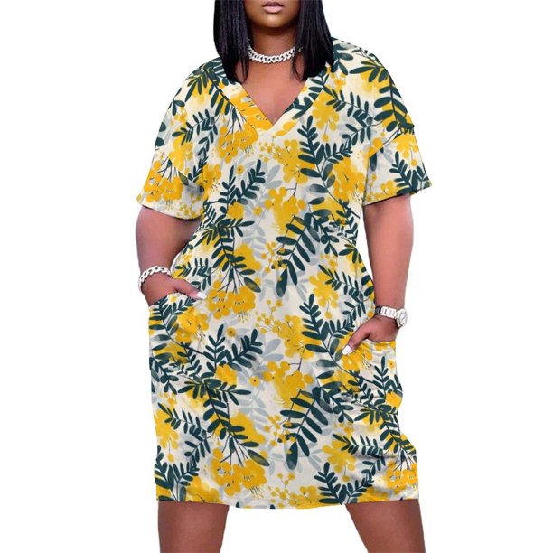 Mimosa patrón de flores vestido suelto con bolsillos vestido de fiesta de noche elegante de lujo celebridad vestidos cortos daring