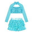 thumbnail image 4 of iiniim Kids Girls Sequin Long Sleeve Ballet Dance Crop Tops with Culottes Set Modern Jazz Latin Ballroom Dancewear A Lake Blue 16, 4 of 7