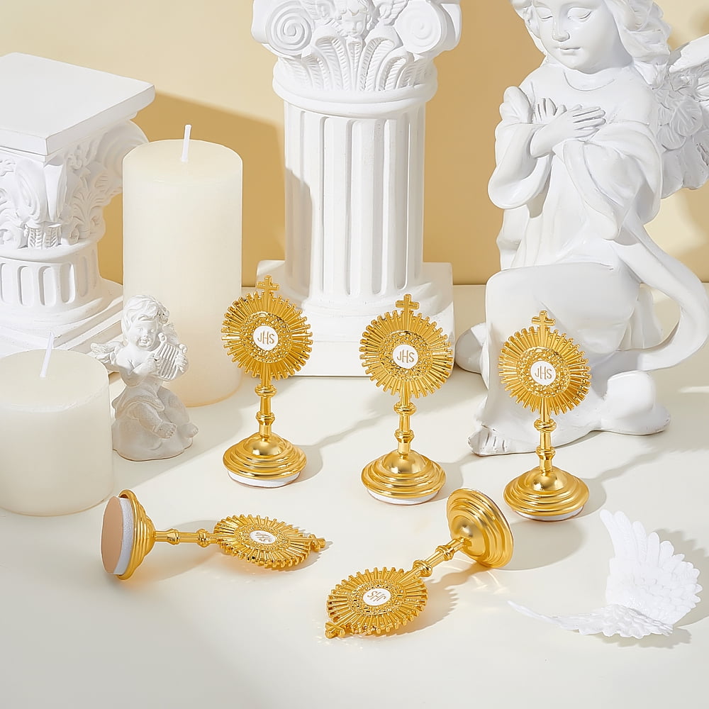 12 Pcs Gold Standing Decor Catholic Monstrance Statues Table Desk Decor Standing Crucifix Catholic Home Decor Jesus Religious Baptism Favors