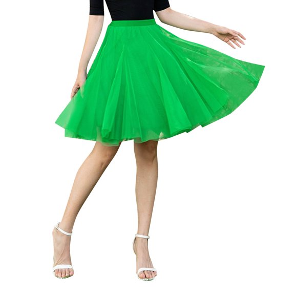 Glisme Skirts For Women Knee Length Pleated Skirt For Dancing Versatile Party Dress Green