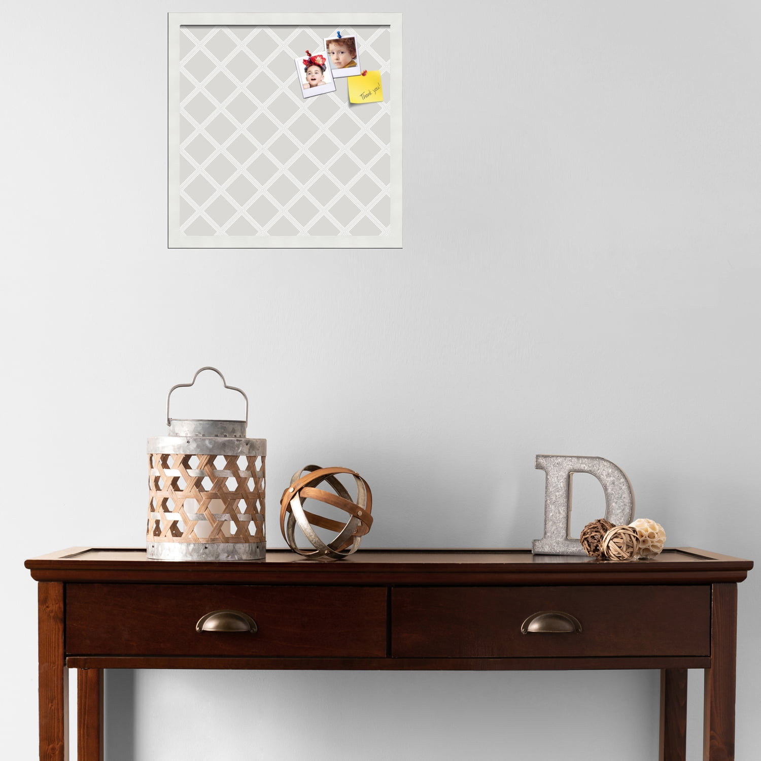 PinPix 17x17 Custom Cork Bulletin Board Diamond Modern Pattern Grey Poster Board Has a Fabric Style Canvas Finish, Framed in Diamond Modern Pattern Grey, by ArtToFrames (PinPix-1802)