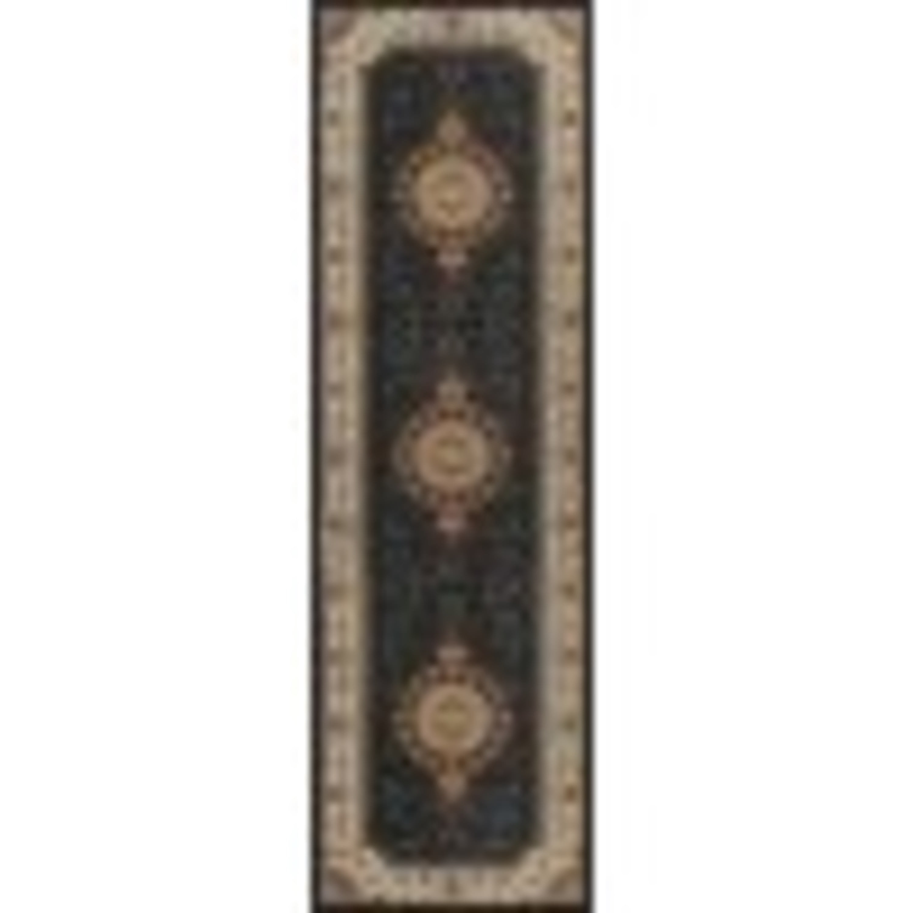 Sensation Traditional 2' x 10' Black and Beige Polypropylene Indoor Area Rug