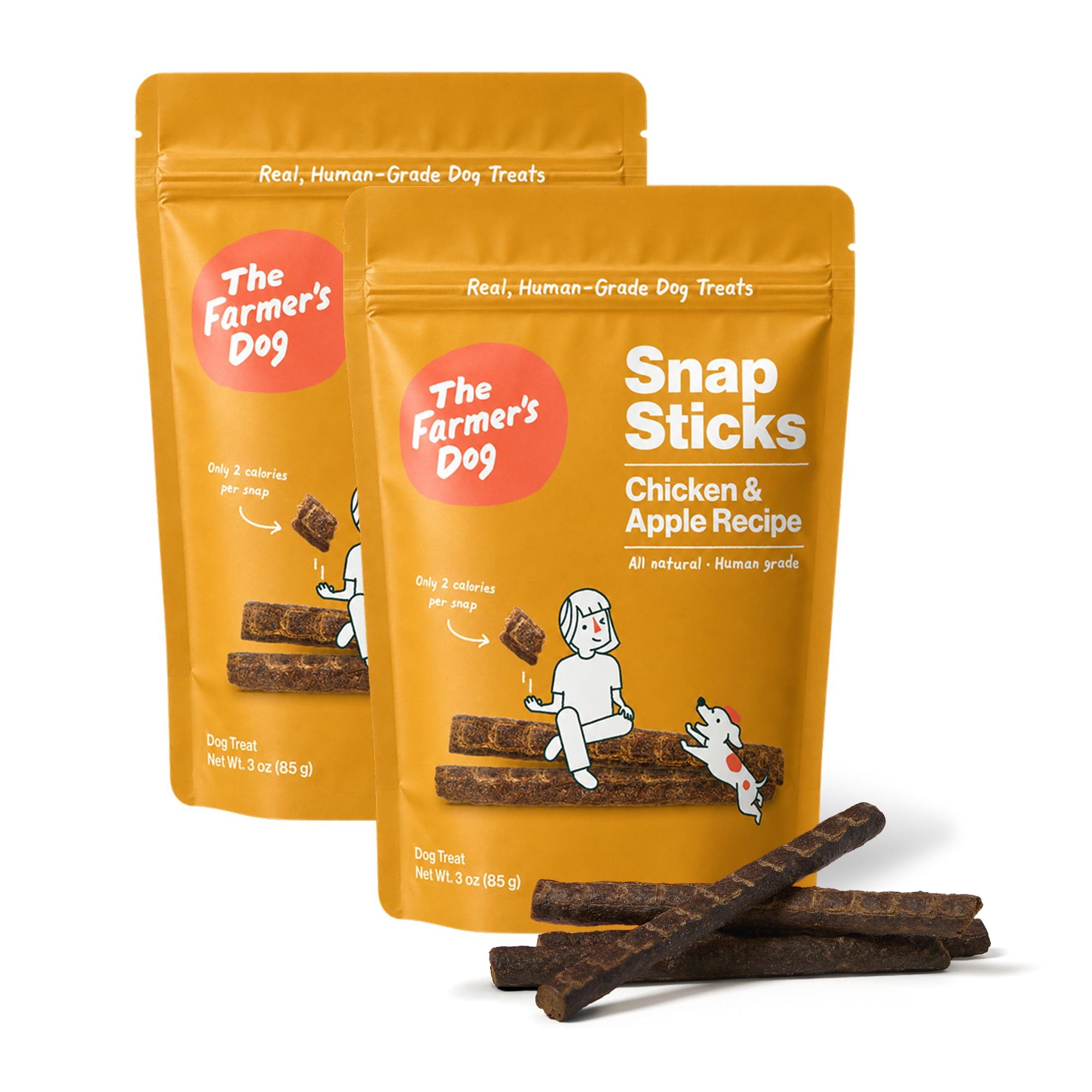(2 pack) The Farmer's Dog Snap Sticks, All Natural Human Grade Dog Treats, Chicken & Apple 3oz