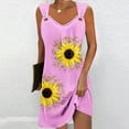 thumbnail image 2 of Uaswgudfs ​Sleeveless V-Neck Fitted Sundress - Summer Dresses for Women 2025 Casual Midi Dress with Sunflower Motifs & Side Slit Pink XXL, 2 of 5