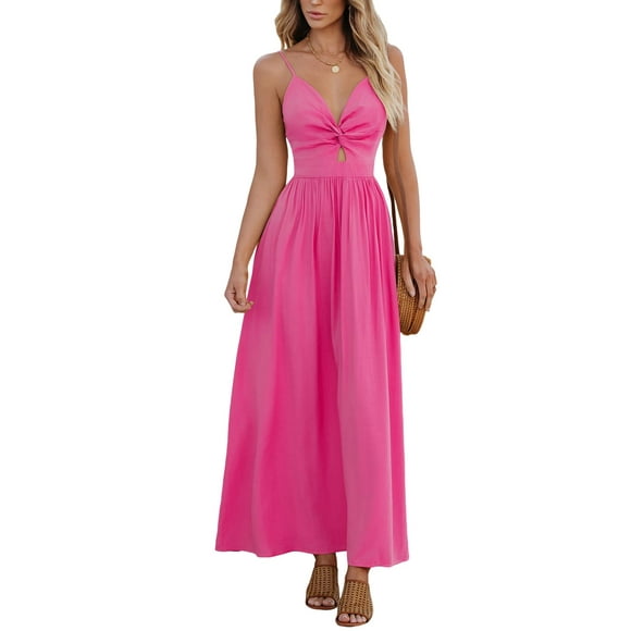 Vestido CUPSHE con cuello en V retorcido, sin mangas, maxi rayón rosa intenso