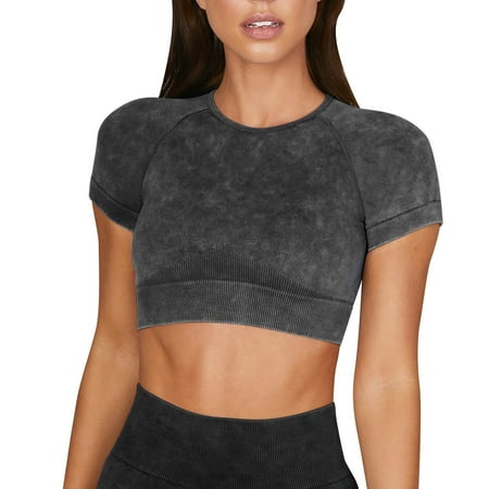 

Sports Bras for Women Solid Color Running Fitness Vest Round Neck Short Sleeve Crop Tops
