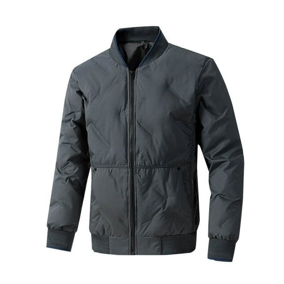 IYTR Men's Winter Jacket Solid Color Long Sleeve Warm Thick Full Zipper Stand Collar Padded Outerwear with Pockets Blue M