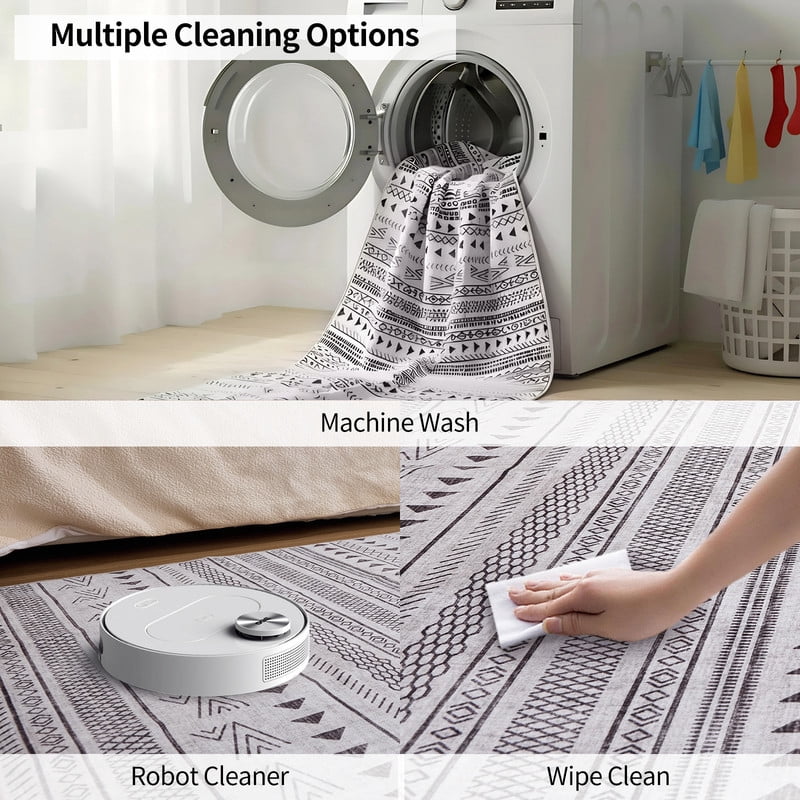 Gianna 5x7 FT Imitation Linen Area Rugs for Living Room, Machine Washable, Low Pile, Ruggable Non-Slip Rug for Bedroom, Dining Room, Geometric Lines