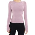 thumbnail image 2 of ClodeEU Women's Long Sleeve Running Tops ,Seamless Yoga Wear, Sportswear Breathable Workout Clothes Pink,Womens Plus L, 2 of 7