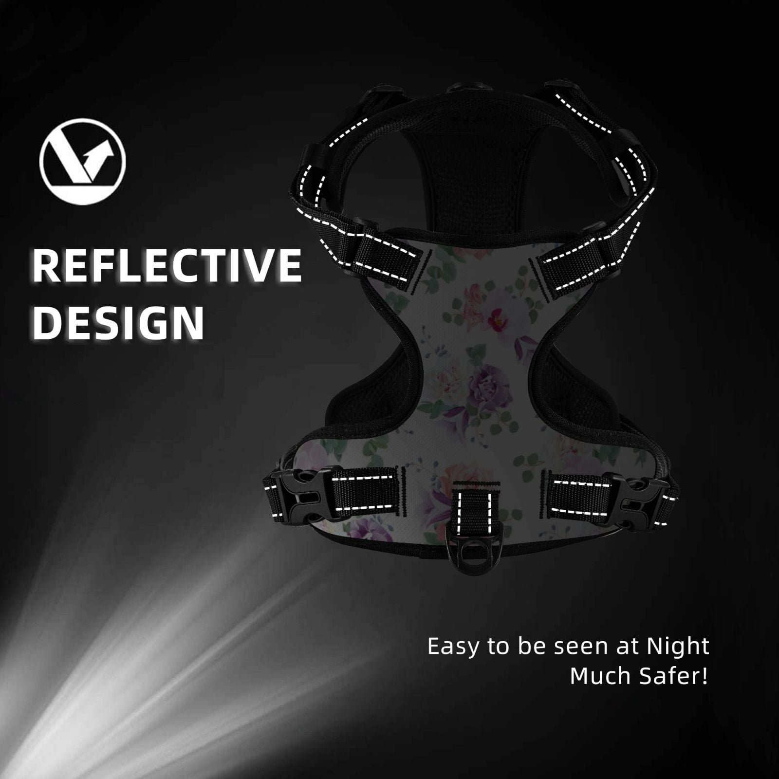 Kdxio Rose Flower B Print No Pull Dog Harness Adjustable Reflective Oxford Easy Control Medium Large Dog Harness for Training and Everyday-Large