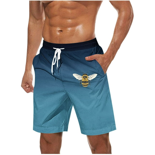 LOVZFMLL Men's Swim Trunks Holiday Beach Board Shorts Gradient Color Swimwear Bathing Suit Quick Dry with Pockets Dark Blue M