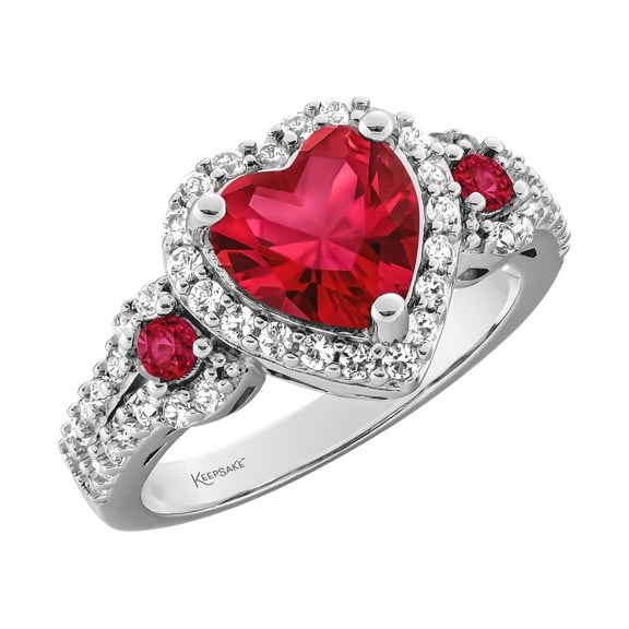 Keepsake Sterling Silver Created Ruby and Created White Sapphire Women's Heart Ring