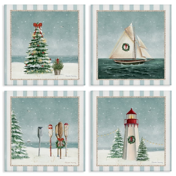Stupell Industries Nautical Christmas Scenes 4 Piece Canvas Wall Art Set design by Danielle Murray, 17 x 17