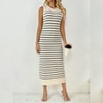 thumbnail image 3 of IDOPIP Women's 2025 Summer Sleeveless Striped Bodycon Midi Dress Crew Neck Slim Ribbed Knit Dresses, 3 of 8