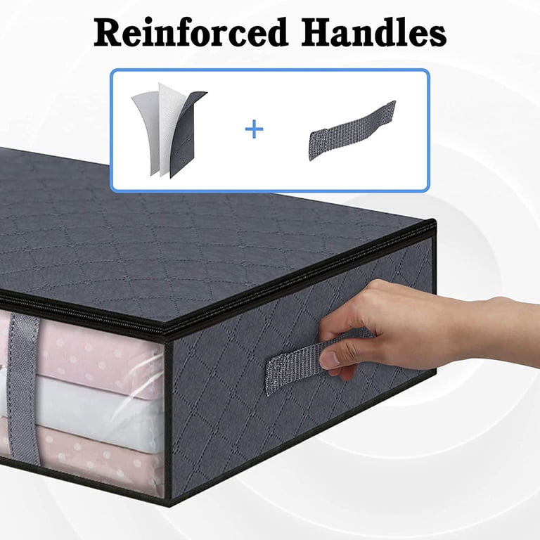 2 Pack Under Bed Storage Organizer - Foldable Non-Woven Bags For Clothes & Blankets (Grey)