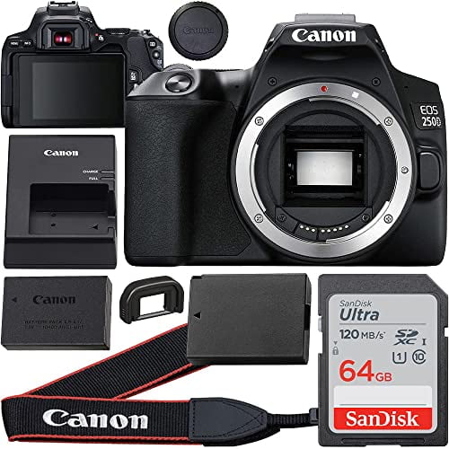 Canon EOS 250D (Rebel SL3) DSLR Body Only Camera with 64GB High Speed Ultra Memory Card and 1x Seller Replacement Rechargeable LP-E17 Lithium-ION Battery