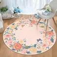 thumbnail image 4 of Garvee Round Floral Area Rugs, 4'x4' Washable Boho Rugs Ultra Soft Print Carpet, Non-Slip Low Pile Rug Stain Resistant Distressed Indoor Rugs for for Office Living Room Dining Room, Pink, 4 of 8