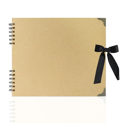 10x12 Inch Large Scrapbook Album, 60 Blank Pages Kraft Paper DIY Art Journal, Guest Book for Travel Memories, Birthday Gifts, Wedding, Holiday Crafts, Brown