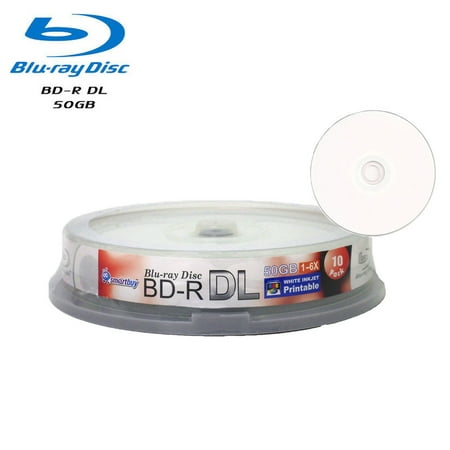 SmartBuy 10 Pack Bd-r Dl 50gb 6x Blu-ray Double Layer Recordable Disc Blank White Inkjet Hub Printable Data Video Media 10-discs